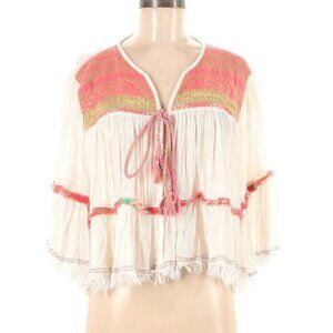 Z&L embroidered 3/4 sleeve open blouse with tie